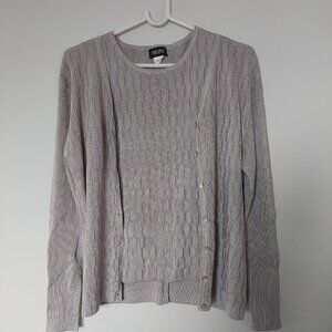 100% Silk Grey/Silver Monogram Knitted 2-PC Vests + Cardigan Set,  Sz S